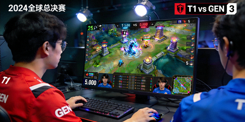 英雄联盟全球总决赛T1对阵GEN第三局比赛画面